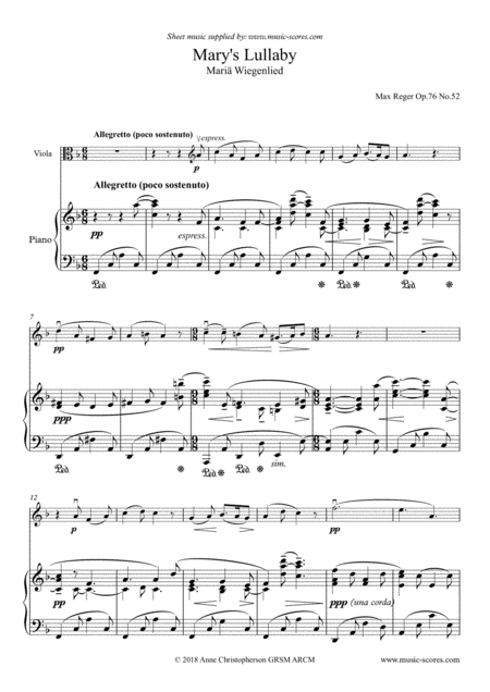 Free Sheet Music Marys Lullaby Or Maria Wiegenlied Viola And Piano