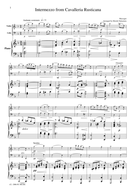 Mascagni Intermezzo From Cavalleria Rusticana For Piano Trio Pm001 Sheet Music