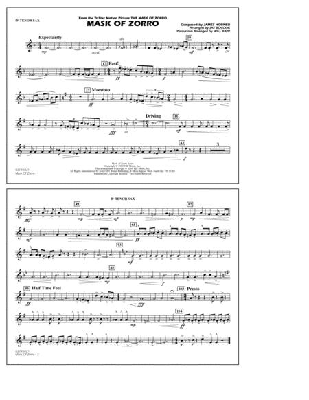 Mask Of Zorro Arr Jay Bocook Bb Tenor Sax Sheet Music