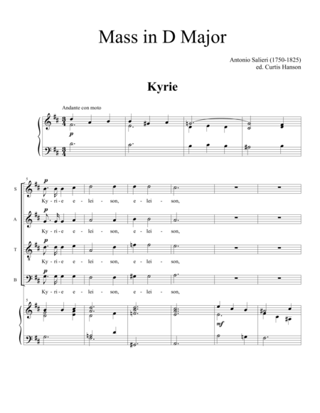 Mass In D Major Satb Sheet Music