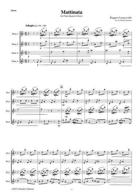 Free Sheet Music Mattinata For Flute Quartet Choir