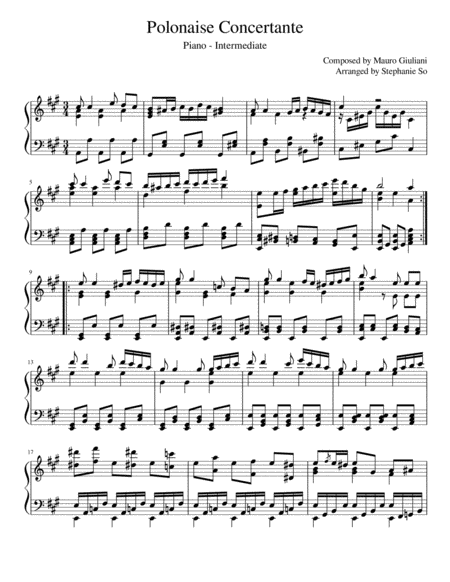 Mauro Giuliani Polonaise Concertante Piano Solo Intermediate Sheet Music