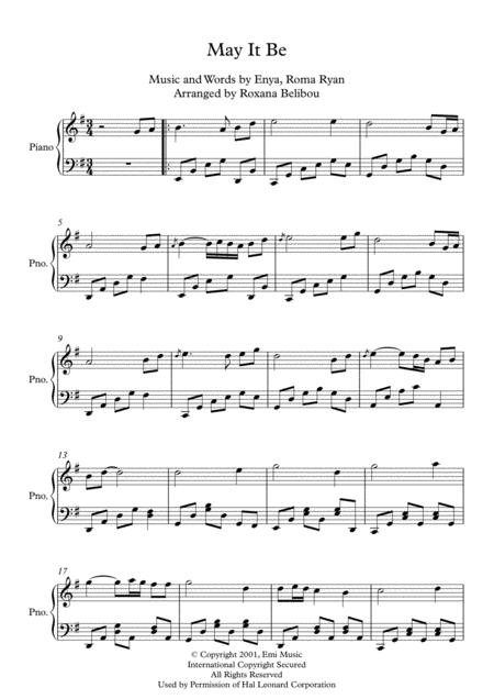 May It Be By Enya Piano Sheet Music