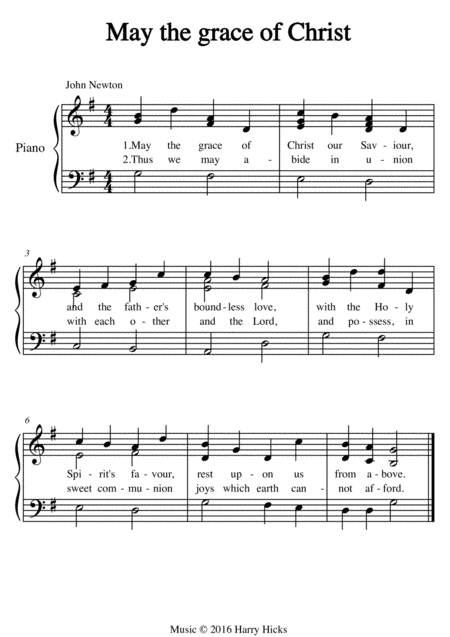 May The Grace Of Christ A New Tune To A Wonderful Isaac Watts Hymn Sheet Music