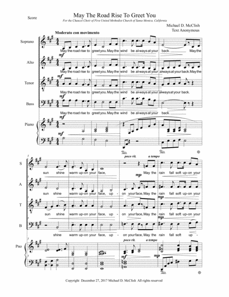 Free Sheet Music May The Road Satb Piano