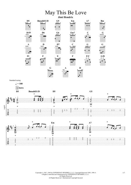 May This Be Love Jimi Hendrix For Solo Fingerstyle Guitar Sheet Music