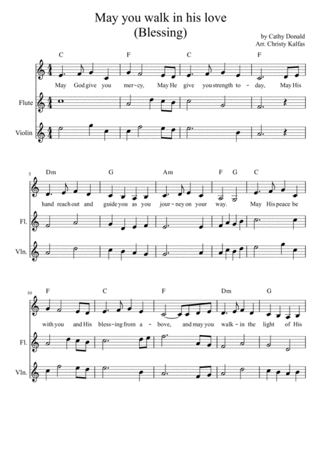 Free Sheet Music May You Walk In His Love Blessing Lead Flute Violin