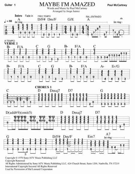 Maybe I M Amazed Guitar Tab Sheet Music