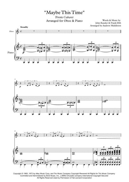 Free Sheet Music Maybe This Time Arranged For Oboe And Piano