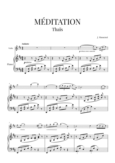 Free Sheet Music Mditation From Thas For Violin And Piano