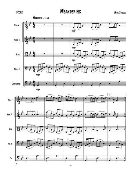 Free Sheet Music Meandering For String Quintet Orchestra