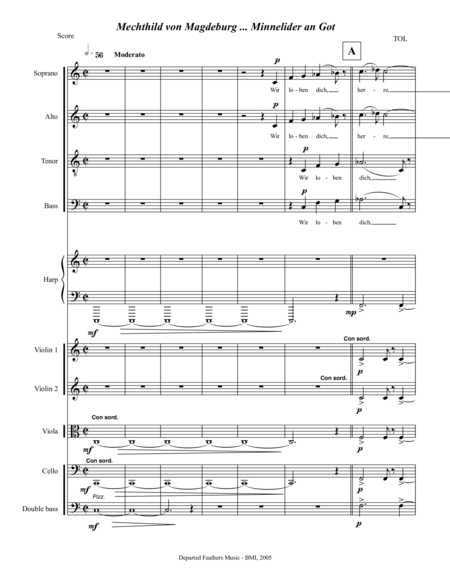 Free Sheet Music Mechthild Von Magdeburg Minnelieder An Got 2005 For Chorus Harp And String Quintet Full Score