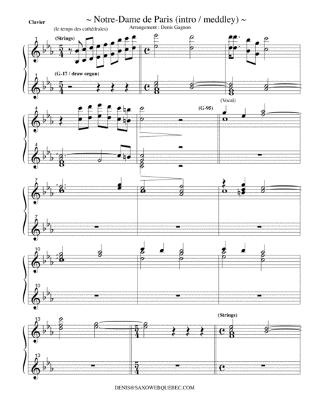 Free Sheet Music Meddley Notre Dame De Paris Partition De Piano D Accompagnement