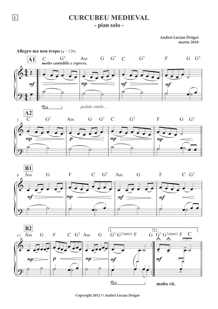 Free Sheet Music Medieval Rainbow Curcubeu Medieval Arrangement For Piano Solo No 1