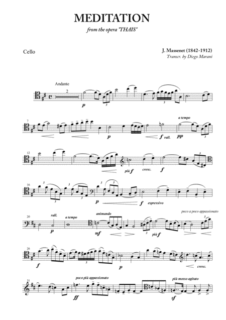 Free Sheet Music Meditation From Thais For Cello And Piano