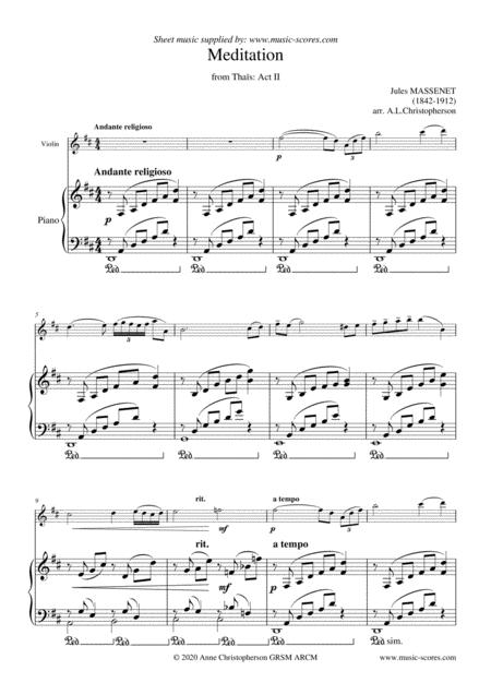 Free Sheet Music Meditation From Thais Violin And Piano