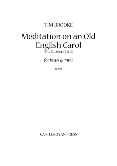 Meditation On An Old English Carol The Coventry Carol Brass Quintet Score And Parts Sheet Music