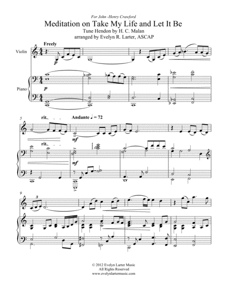 Free Sheet Music Meditation On Take My Life And Let It Be