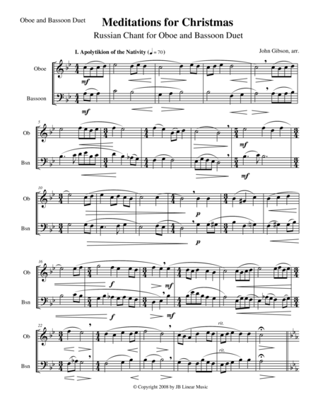 Meditations For Christmas Russian Chant For Oboe And Bassoon Duet Sheet Music