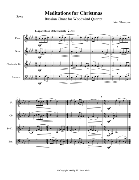 Meditations For Christmas Russian Chant For Woodwind Quartet Sheet Music