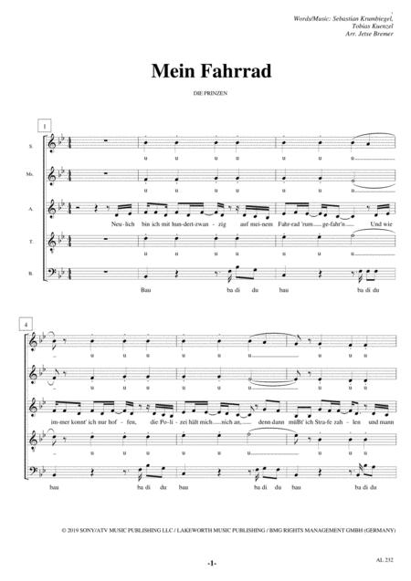 Free Sheet Music Mein Fahrrad Saatb A Cappella