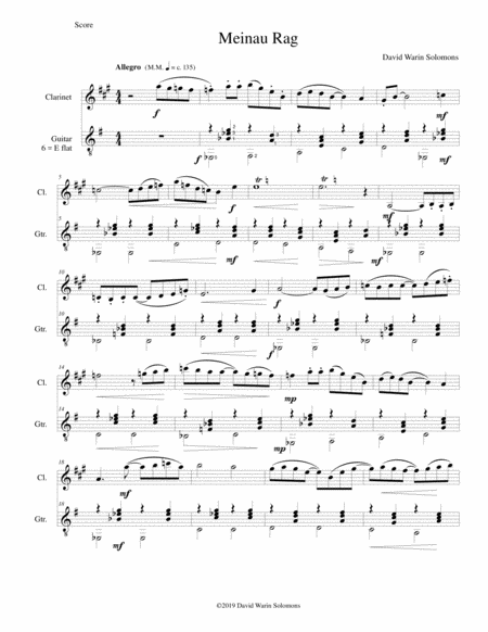 Meinau Rag For Clarinet And Guitar Sheet Music