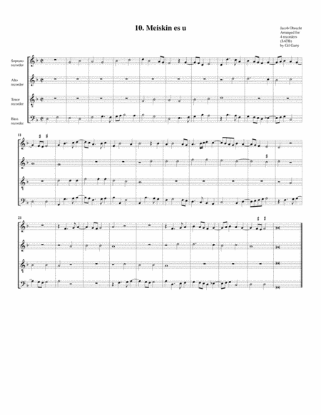 Free Sheet Music Meiskin Es U Arrangement For 4 Recorders