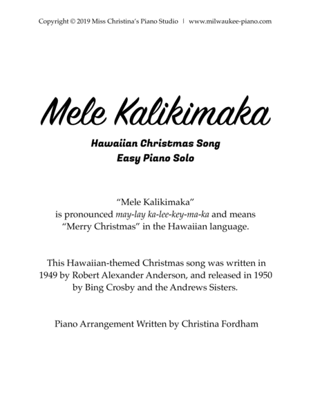 Free Sheet Music Mele Kalikimaka Hawaiian Christmas Song