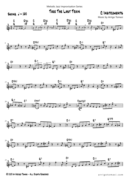 Free Sheet Music Melodic Jazz Improvisation Series Take The Last Train C Instruments