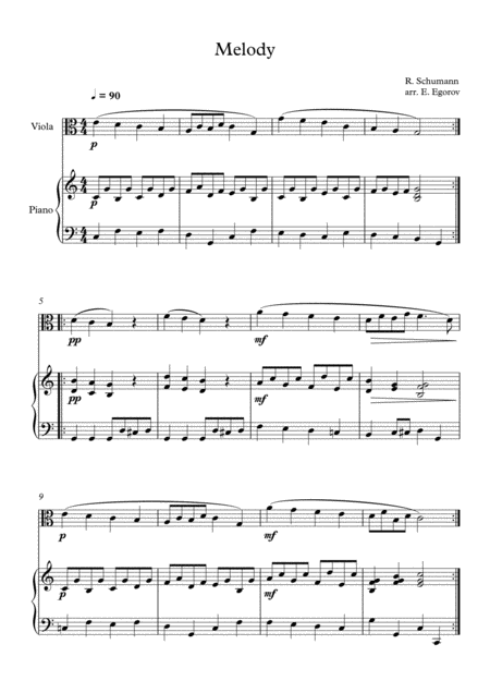 Melody Robert Schumann For Viola Piano Sheet Music