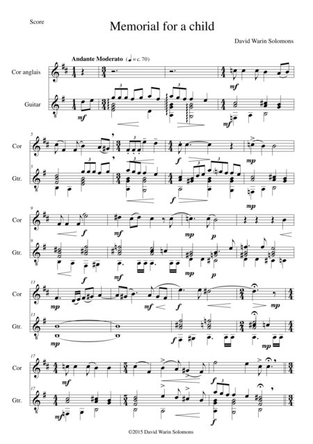 Free Sheet Music Memorial For A Child For Cor Anglais And Guitar