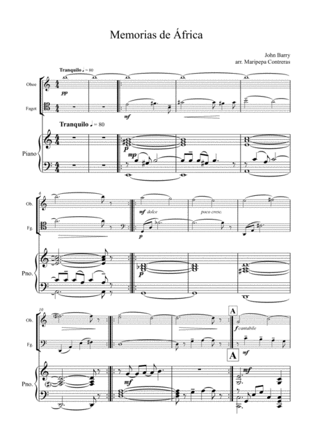 Memorias De Frica Out Of Africa Oboe Bassoon And Piano Sheet Music