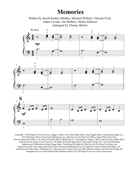 Memories Beginner Big Note Piano Sheet Music