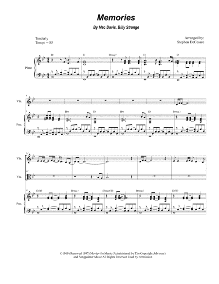 Memories Duet For Violin And Viola Alternate Version Sheet Music