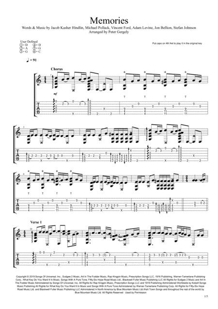 Free Sheet Music Memories Fingerstyle Guitar