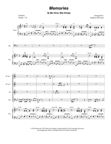 Free Sheet Music Memories For Brass Quartet And Piano