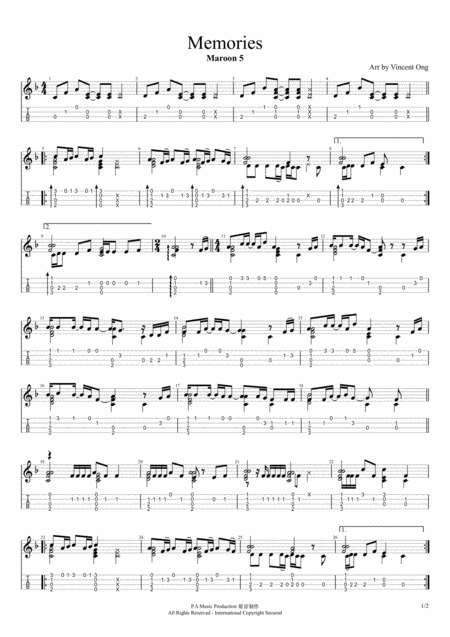 Memories Ukulele Fingerstyle Sheet Music Sheet Music