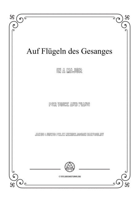 Mendelssohn Auf Flgeln Des Gesanges In A Major For Voice And Piano Sheet Music