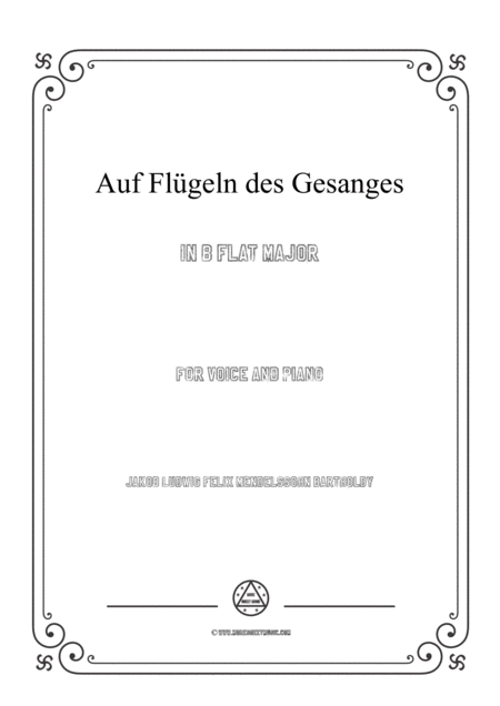 Mendelssohn Auf Flgeln Des Gesanges In B Flat Major For Voice And Piano Sheet Music