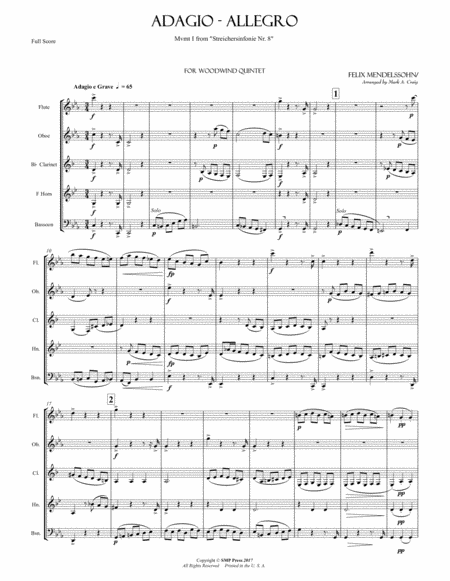 Free Sheet Music Mendelssohn Mvmt I From String Symphony No 8 Adagio Allegro