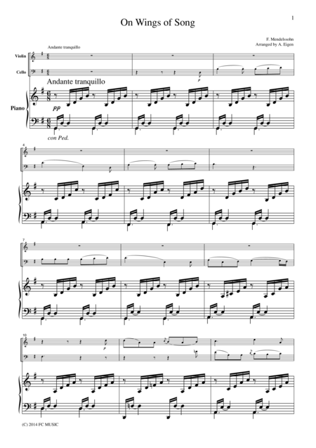 Free Sheet Music Mendelssohn On Wings Of Song For Piano Trio Pm102