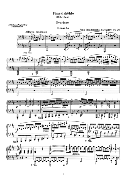 Free Sheet Music Mendelssohn The Fingals Cave Overture For Pino Duet 1 Piano 4 Hands Pm811