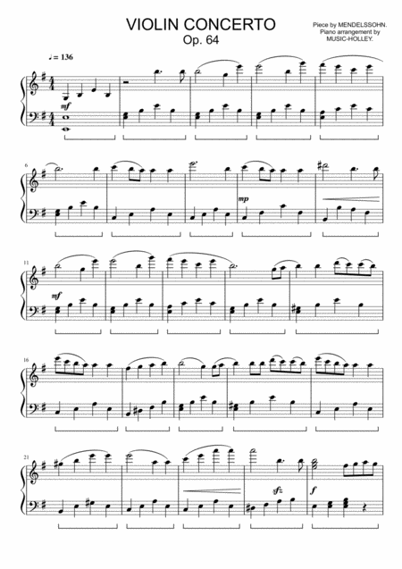 Free Sheet Music Mendelssohn Violin Concerto Op 64 Easy Sheet