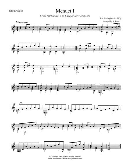 Menuet 1 2 From Violin Part 3 For Guitar Solo C Maj Sheet Music