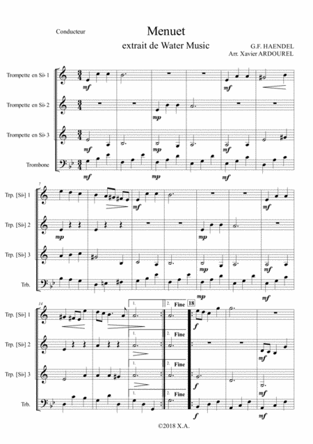 Free Sheet Music Menuet From Water Music