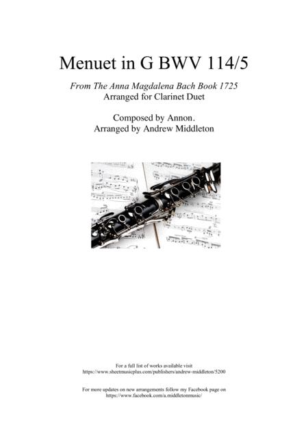 Menuet In G Arranged For Clarinet Duet Sheet Music