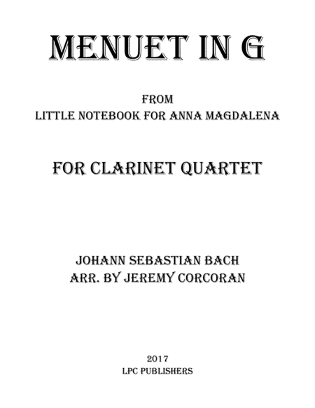 Free Sheet Music Menuet In G For Clarinet Quartet