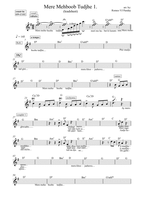 Free Sheet Music Mere Mehboob Tujhe Meri Mohabbat Ki Kasam Mohd Rafie