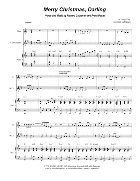Merry Christmas Darling Duet For Flute And Bb Clarinet Sheet Music