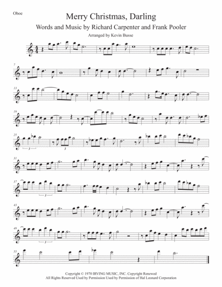 Free Sheet Music Merry Christmas Darling Easy Key Of C Oboe